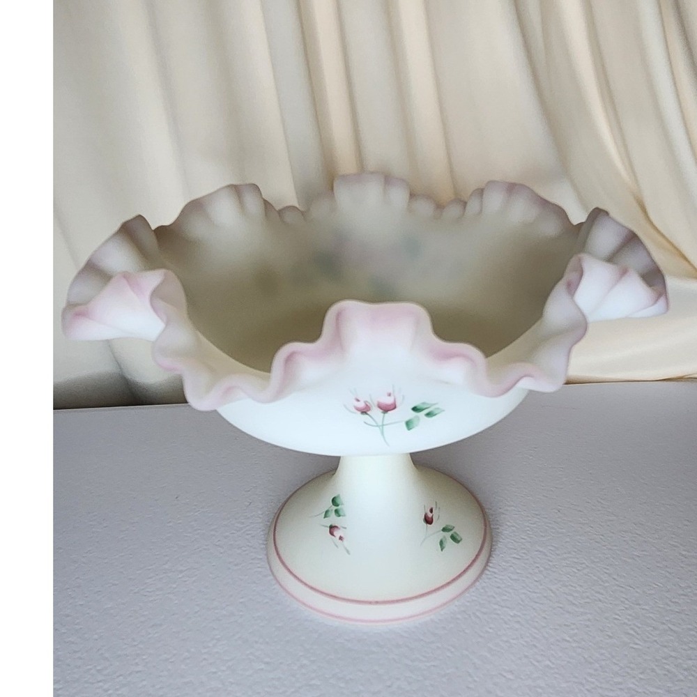 Fenton Rose Garden Hand Painted Pedestal Bowl